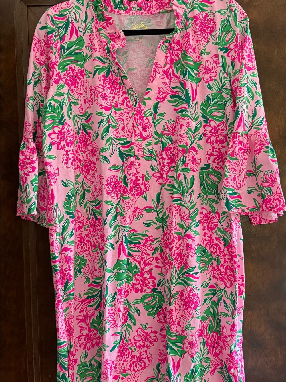 Lilly Pulitzer Pink Floral Tunic Dress with Green Leaf Print